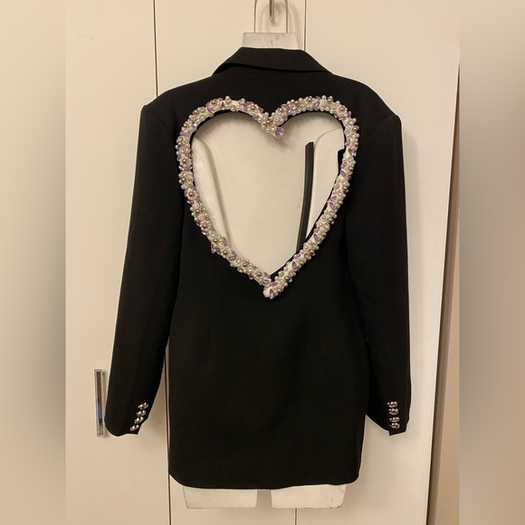 Black open back embellished heart oversized blazer size S/M - Picture 7 of 10